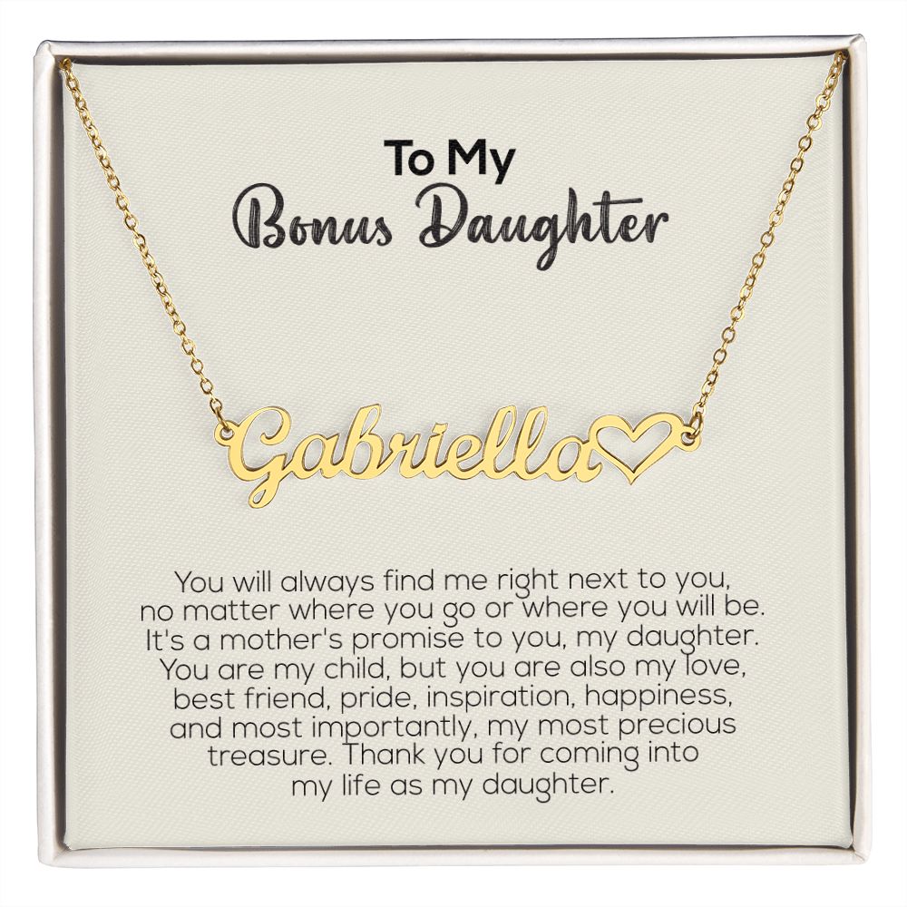 To My Bonus Daughter | A Mother's Promise | Name Necklace + Heart