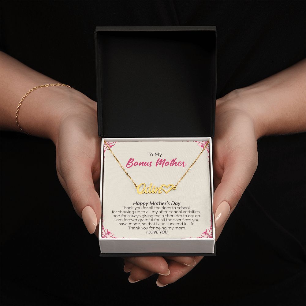 To My Bonus Mother | Happy Mother's Day I Love You | Name Necklace + Heart