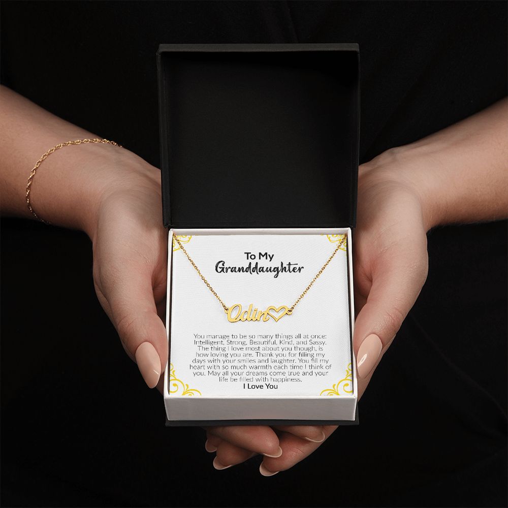 To My Granddaughter | I Love You | Name Necklace + Heart