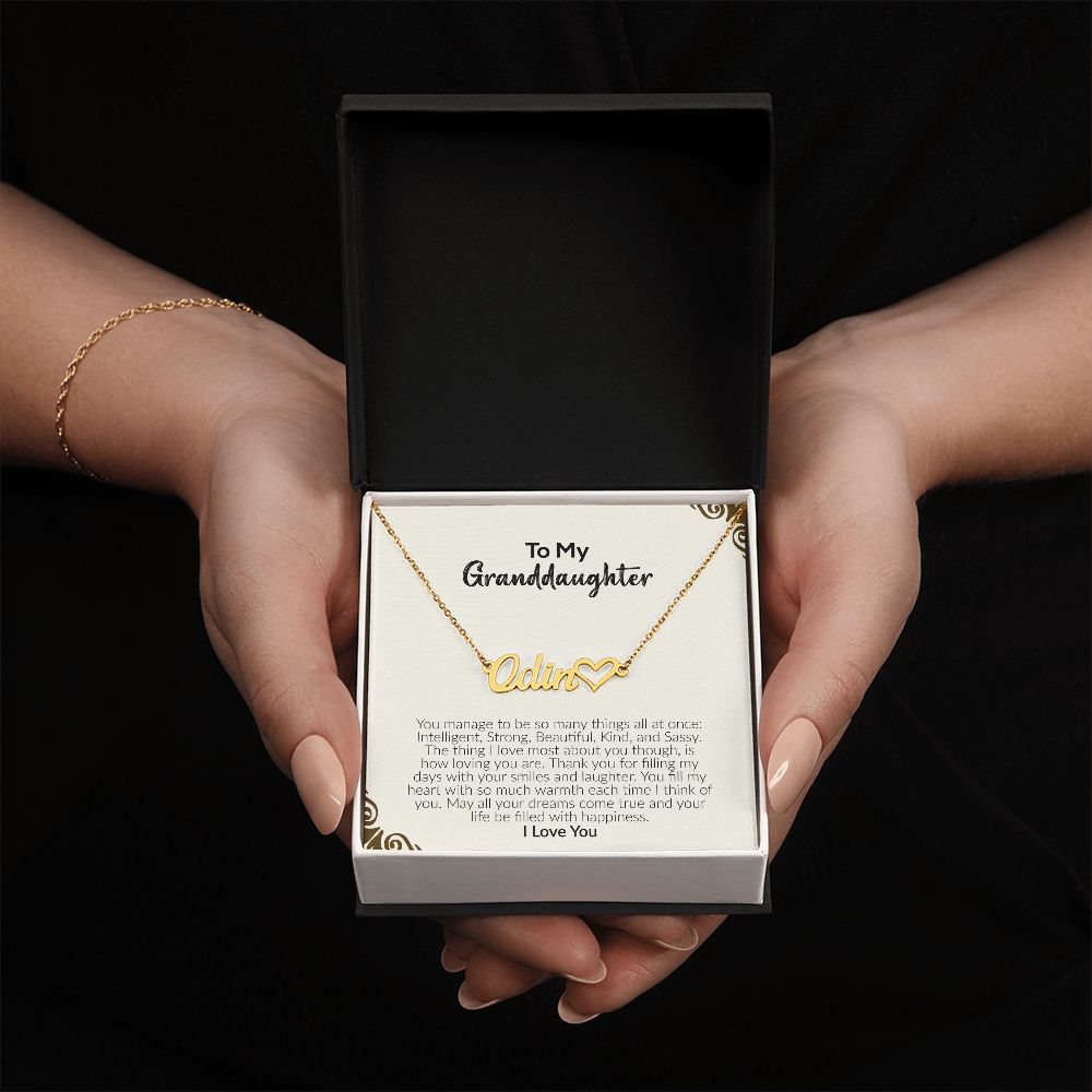 To My Granddaughter | I Love You | Name Necklace + Heart