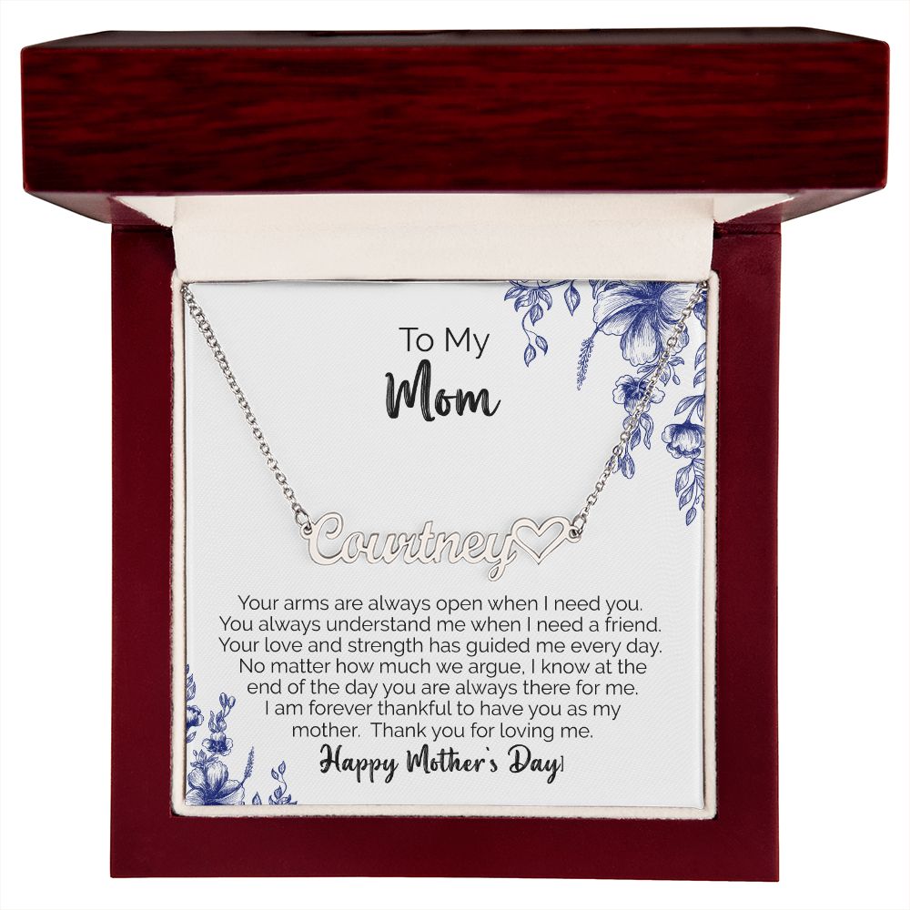 To My Mom | Thank You For Loving Me | Name Necklace + Heart