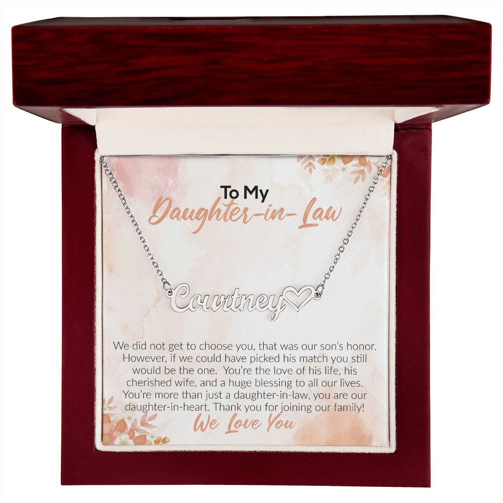 To My Daughter-In-Law | We Love You | Name Necklace + Heart