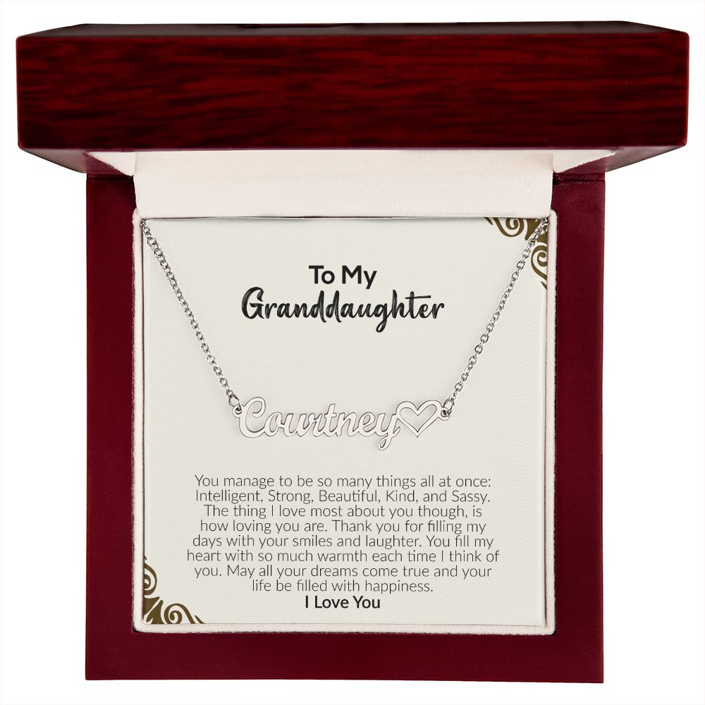 To My Granddaughter | I Love You | Name Necklace + Heart