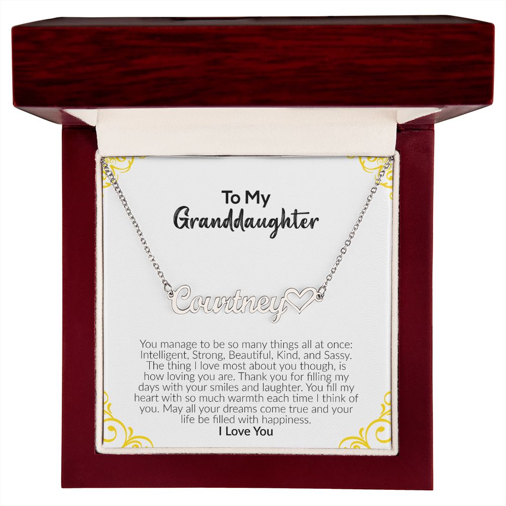 To My Granddaughter | I Love You | Name Necklace + Heart