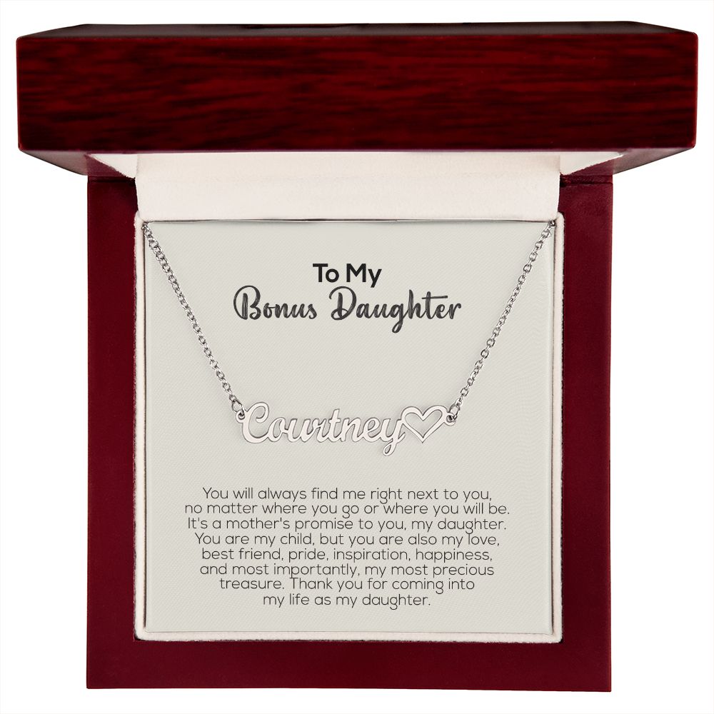 To My Bonus Daughter | A Mother's Promise | Name Necklace + Heart