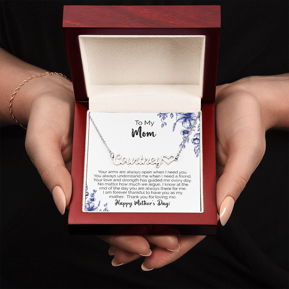 To My Mom | Thank You For Loving Me | Name Necklace + Heart