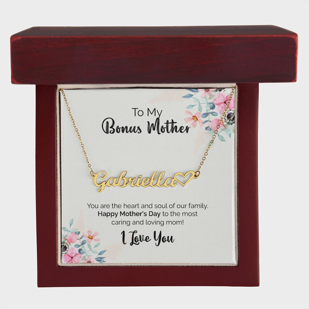 To My Bonus Mother | I Love You | Name Necklace + Heart