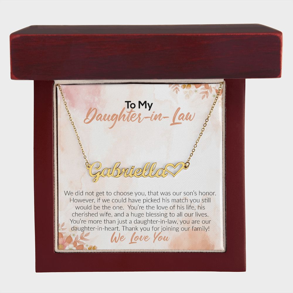 To My Daughter-In-Law | We Love You | Name Necklace + Heart