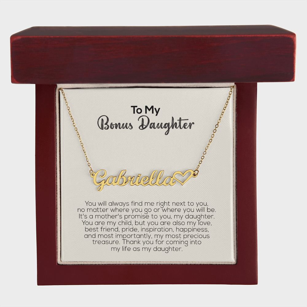 To My Bonus Daughter | A Mother's Promise | Name Necklace + Heart