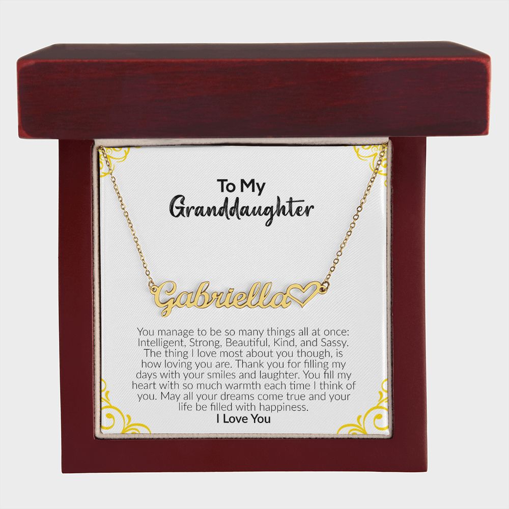 To My Granddaughter | I Love You | Name Necklace + Heart