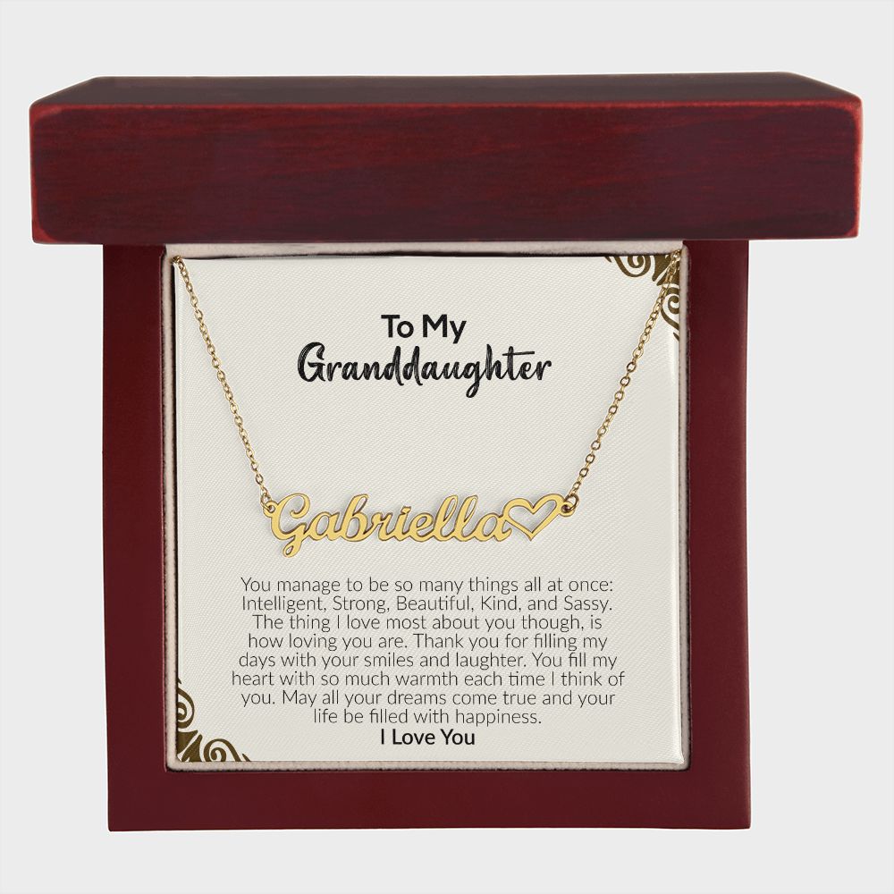 To My Granddaughter | I Love You | Name Necklace + Heart