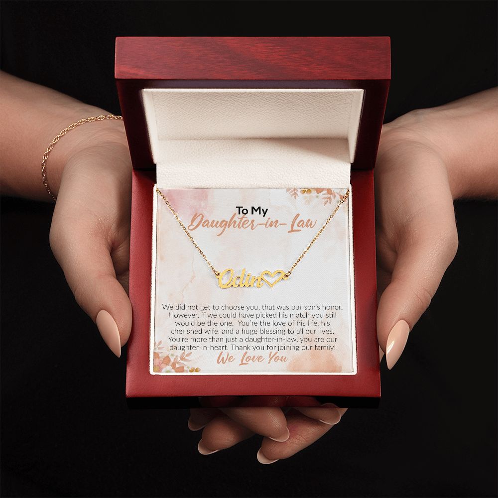 To My Daughter-In-Law | We Love You | Name Necklace + Heart