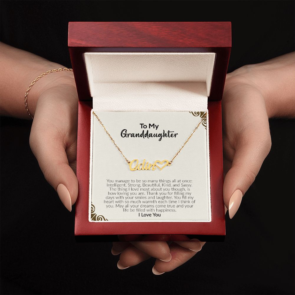 To My Granddaughter | I Love You | Name Necklace + Heart