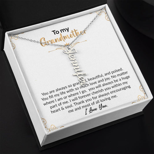 To My Grandmother | I Love You | Vertical Name Necklace