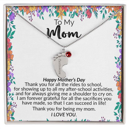 To My Mom | Happy Mother's Day | Custom Baby Feet Necklace with Birthstone
