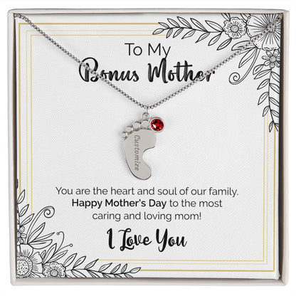 To My Bonus Mother | Happy Mother's Day | Custom Baby Feet Necklace with Birthstone