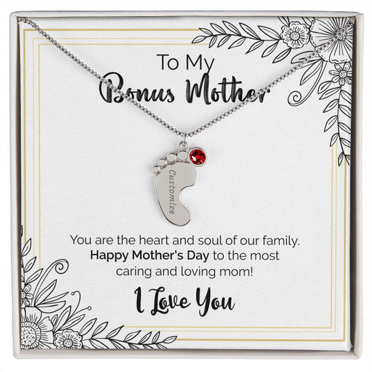 To My Bonus Mother | Happy Mother's Day | Custom Baby Feet Necklace with Birthstone