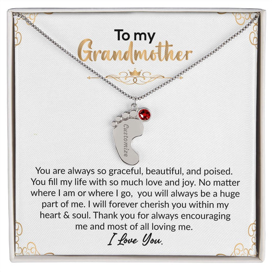 To My Grandmother | I Love You | Custom Baby Feet Necklace with Birthstone