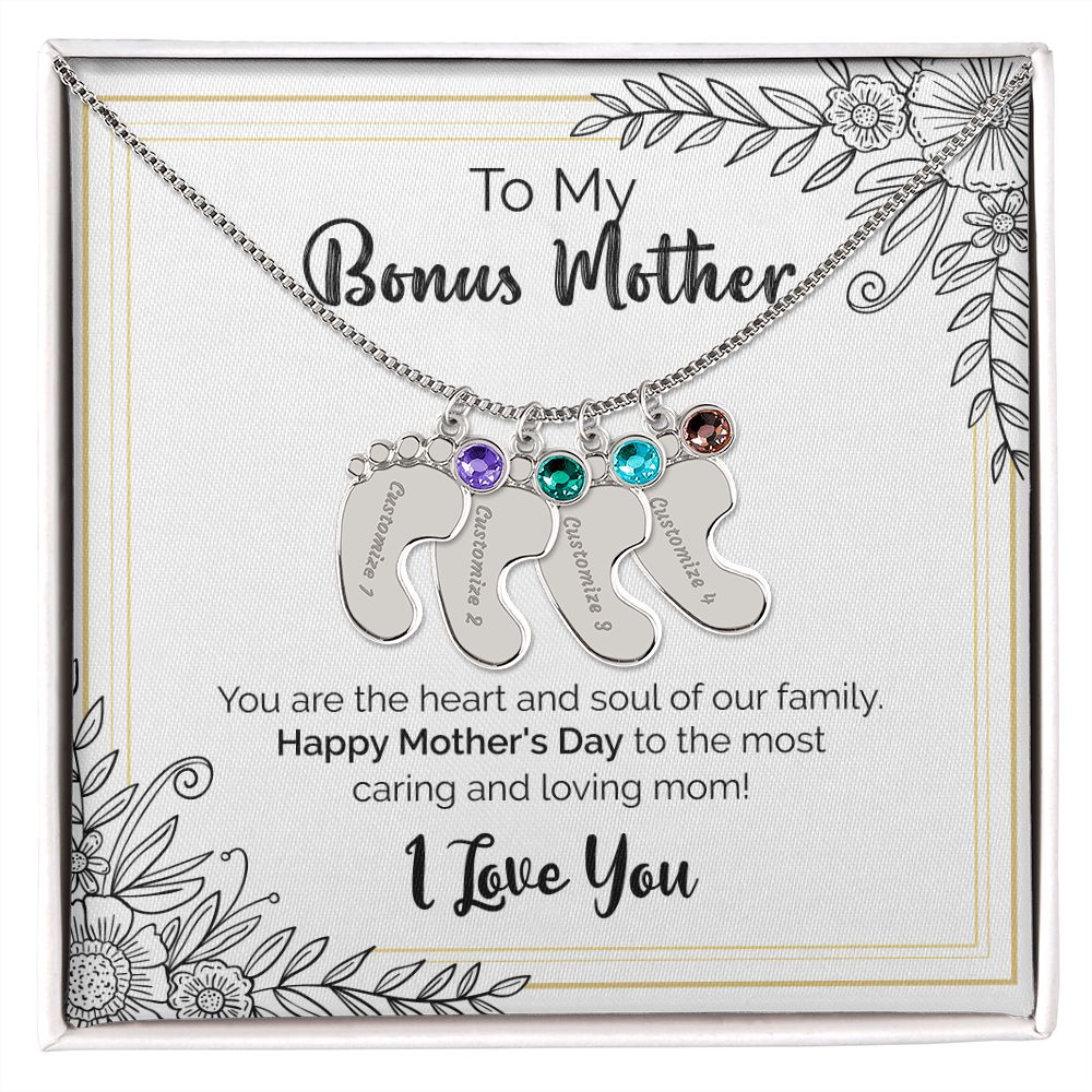 To My Bonus Mother | Happy Mother's Day | Custom Baby Feet Necklace with Birthstone