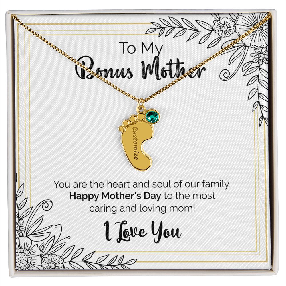 To My Bonus Mother | Happy Mother's Day | Custom Baby Feet Necklace with Birthstone