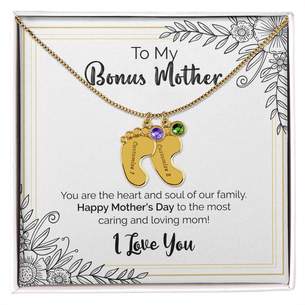 To My Bonus Mother | Happy Mother's Day | Custom Baby Feet Necklace with Birthstone