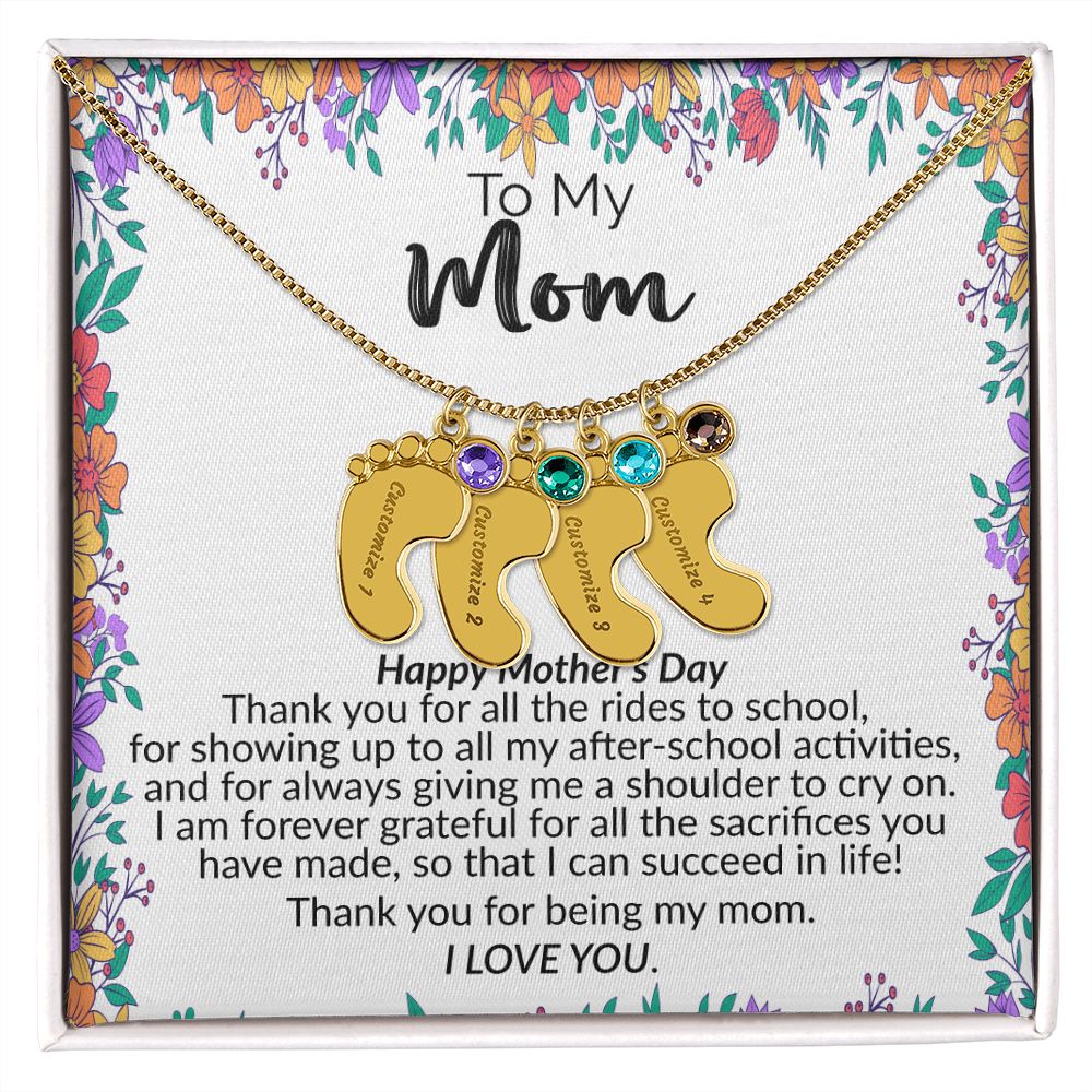 To My Mom | Happy Mother's Day | Custom Baby Feet Necklace with Birthstone