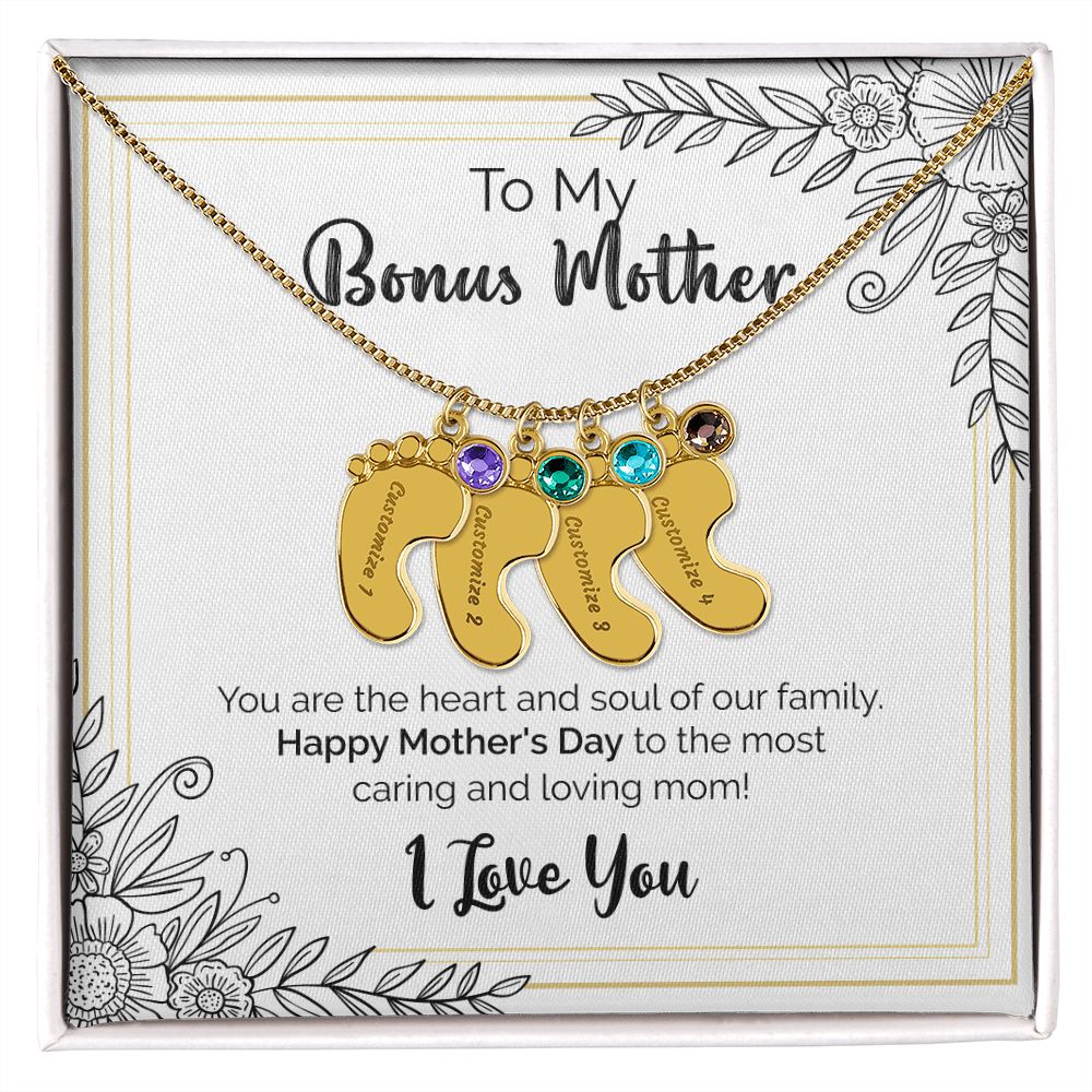 To My Bonus Mother | Happy Mother's Day | Custom Baby Feet Necklace with Birthstone