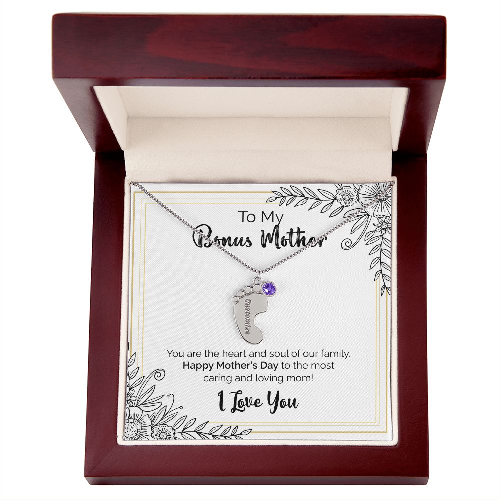 To My Bonus Mother | Happy Mother's Day | Custom Baby Feet Necklace with Birthstone