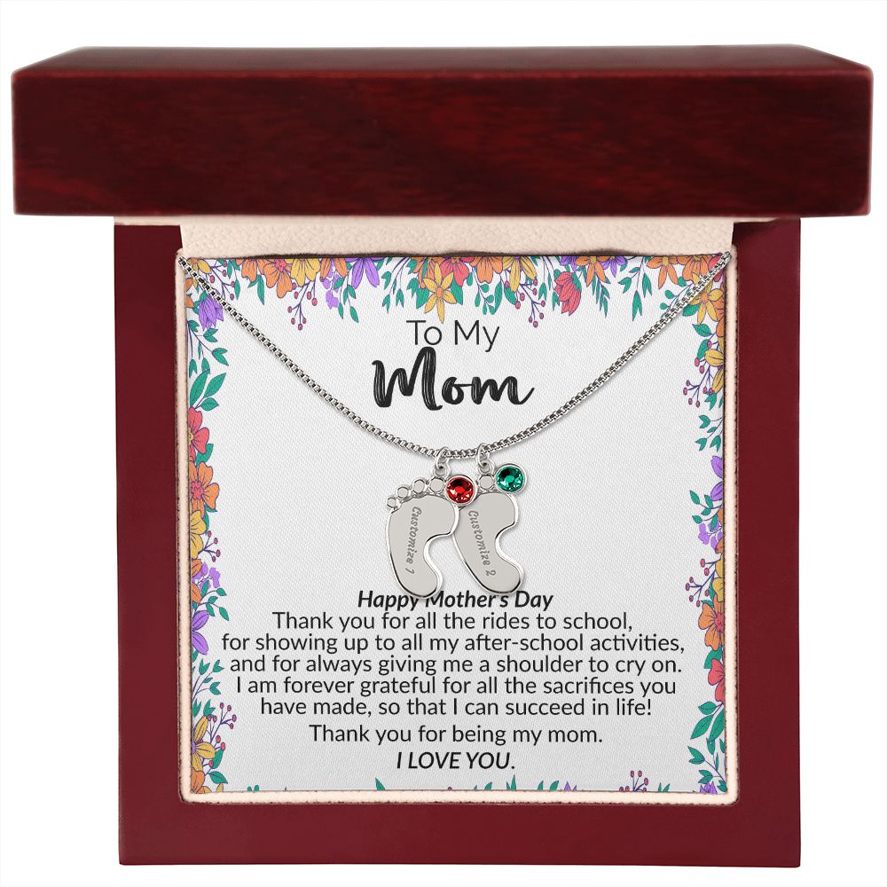 To My Mom | Happy Mother's Day | Custom Baby Feet Necklace with Birthstone