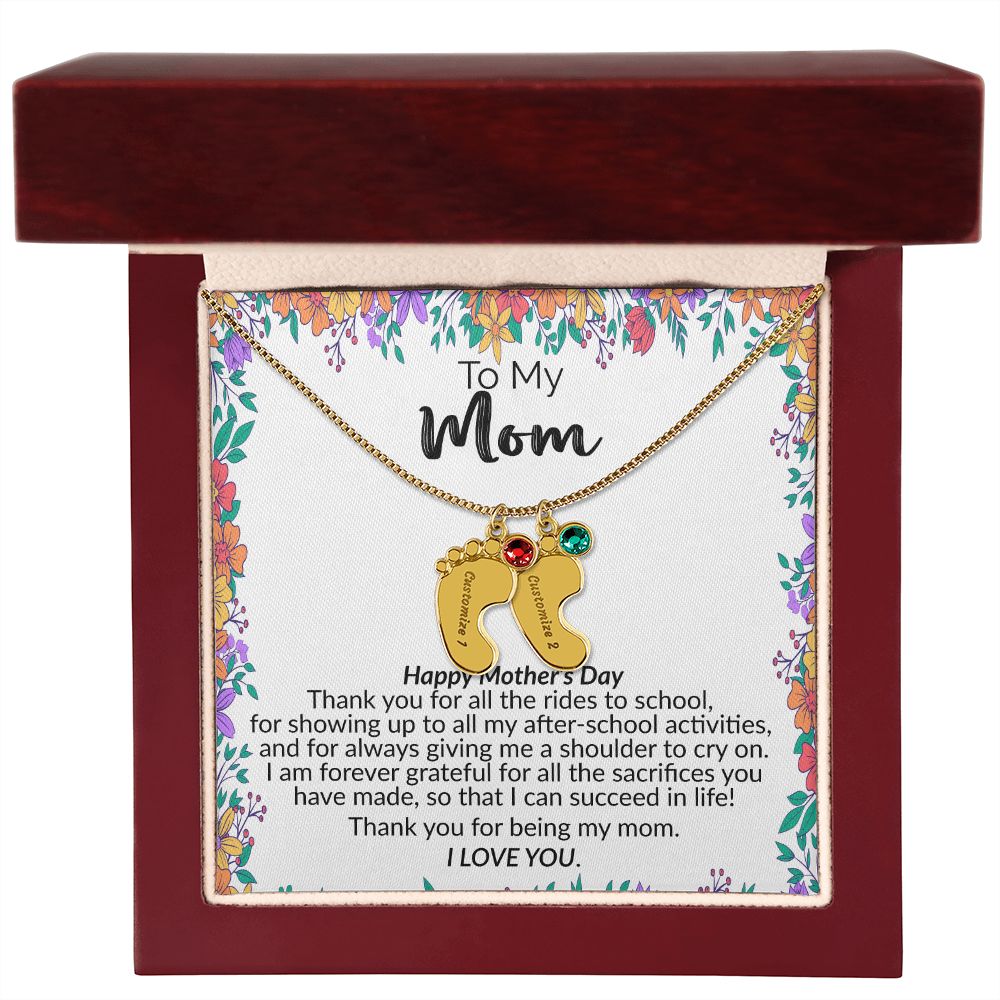 To My Mom | Happy Mother's Day | Custom Baby Feet Necklace with Birthstone