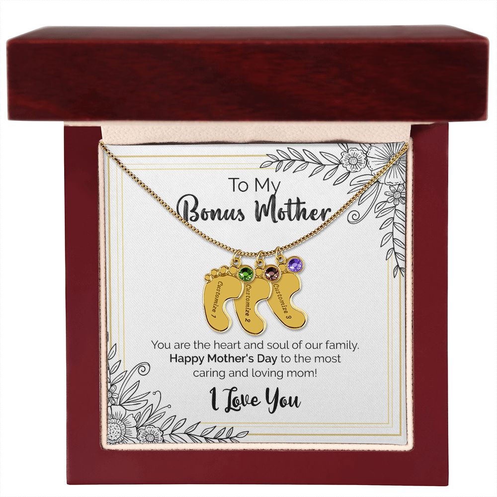 To My Bonus Mother | Happy Mother's Day | Custom Baby Feet Necklace with Birthstone