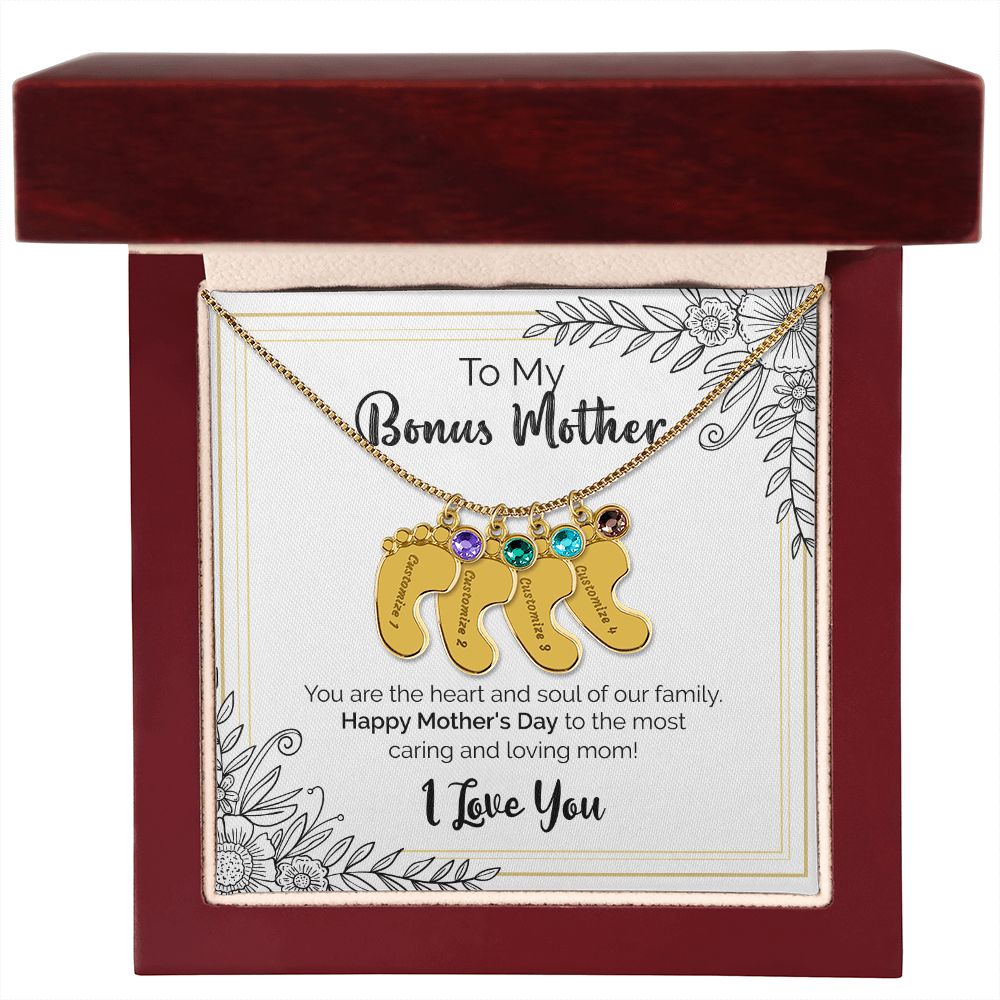 To My Bonus Mother | Happy Mother's Day | Custom Baby Feet Necklace with Birthstone