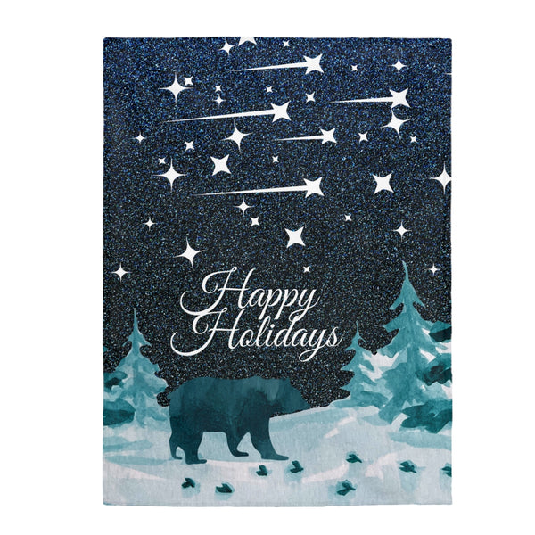 Happy Holidays Shooting Stars Over A Bear Blanket