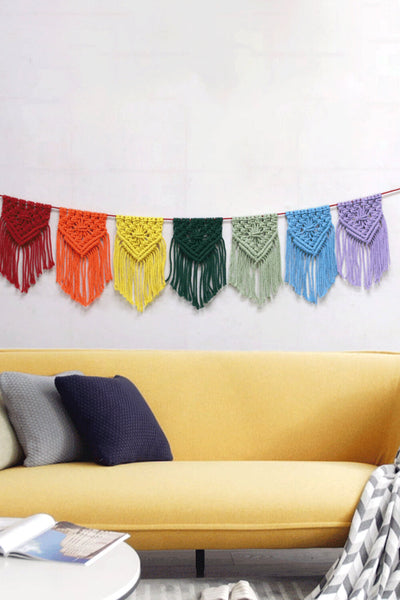 Rainbow Fringe Macrame Banner