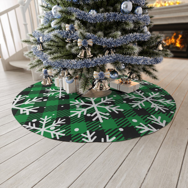 Green Plaid Snowflake Tree Skirt