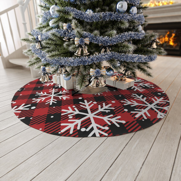 Red Plaid Snowflake Tree Skirt