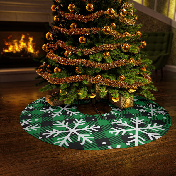 Green Plaid Snowflake Tree Skirt