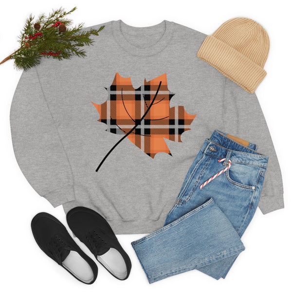 Orange Plade Fall Leaf Sweatshirt